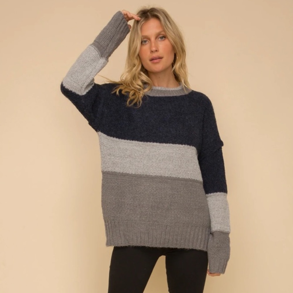 Navy, Grey, and Charcoal Sweater